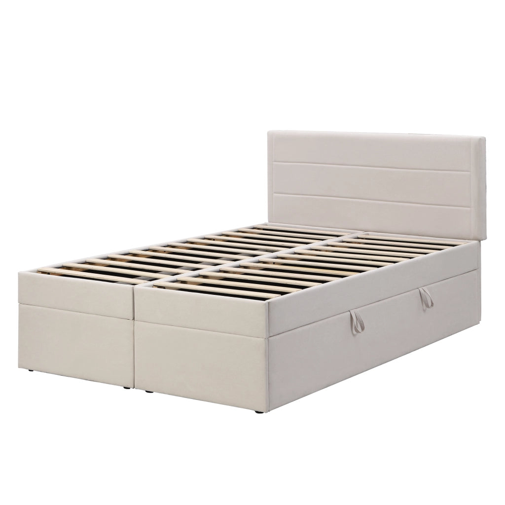LETTO Matrimoniale 140x200 cm Beige con contenitore e rete sollevabile
