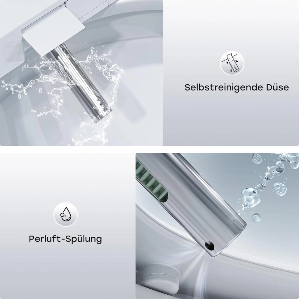 Copriwater intelligente con spruzzatore autopulente e installazione di asciugatura ad aria calda, sedile per doccia con luce notturna, deodorazione, risparmio energetico