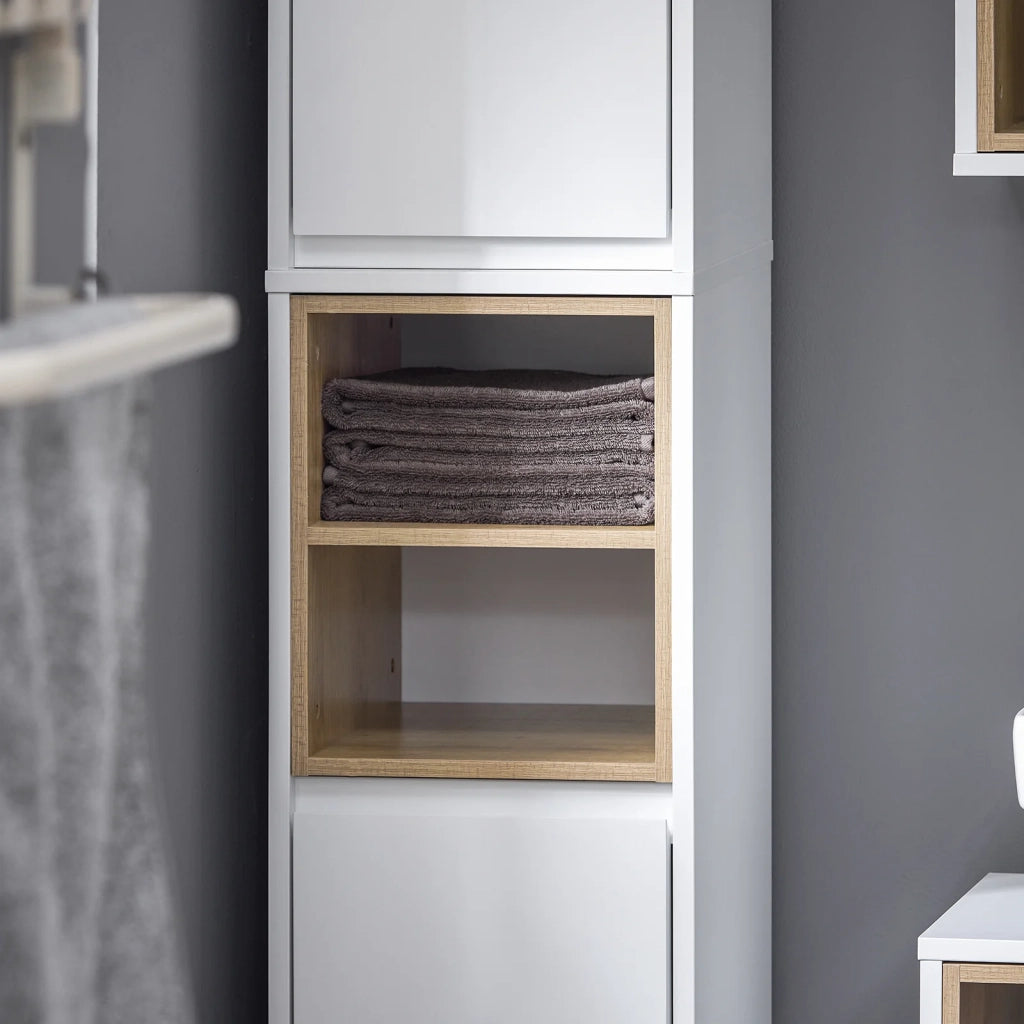 Mobile a colonna bagno salvaspazio Mobile alto con 2 ante Mobile bagno stretto 30x30x170cm Bianco BZR147-W