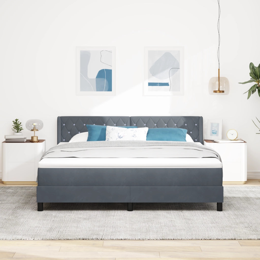 Letto con Box Spring e Materasso Grigio Scuro 180x200 cm Velluto