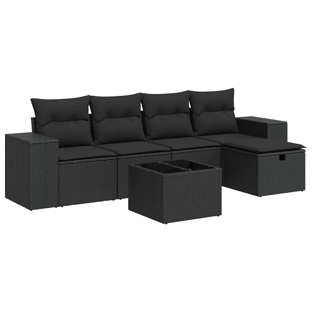 vidaXL Set Divano da Giardino 6 pz con Cuscini Nero in Polyrattan
