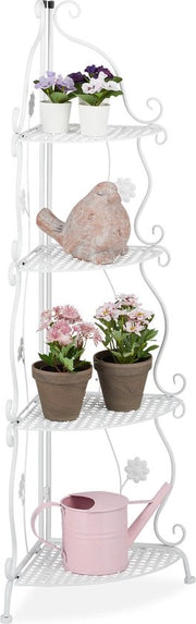 Scalino per piante 4 piani per interni ed esterni metallo HBD: 1135 x 31 x 31 cm scala decorativa bianca