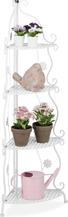 Scalino per piante 4 piani per interni ed esterni metallo HBD: 1135 x 31 x 31 cm scala decorativa bianca