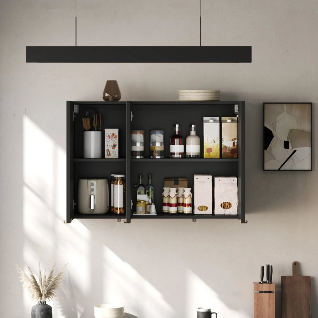 Pensile da parete nero a 3 ante in MDF, 90 × 29 × 60 cm