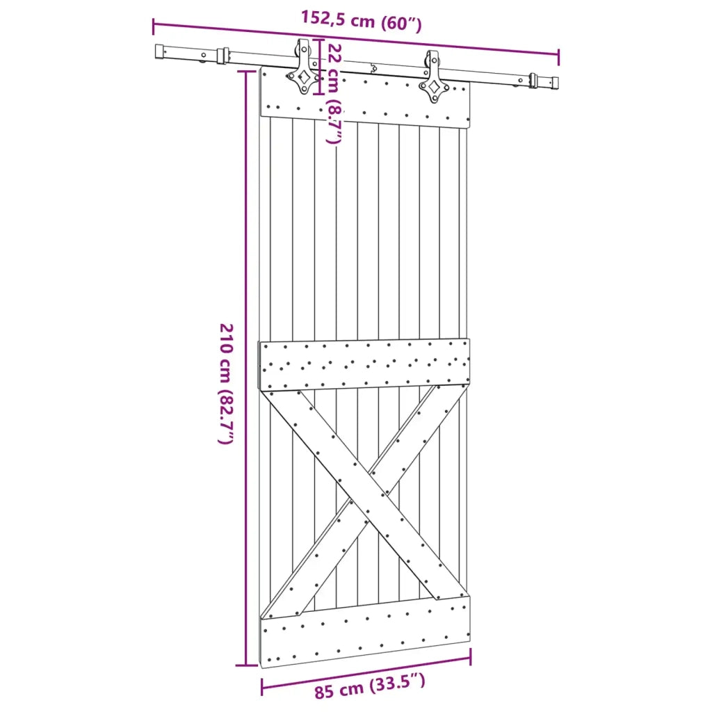 Porta scorrevole NARVIK Naturale e Nero 85 x 210 cm (152,5 cm)