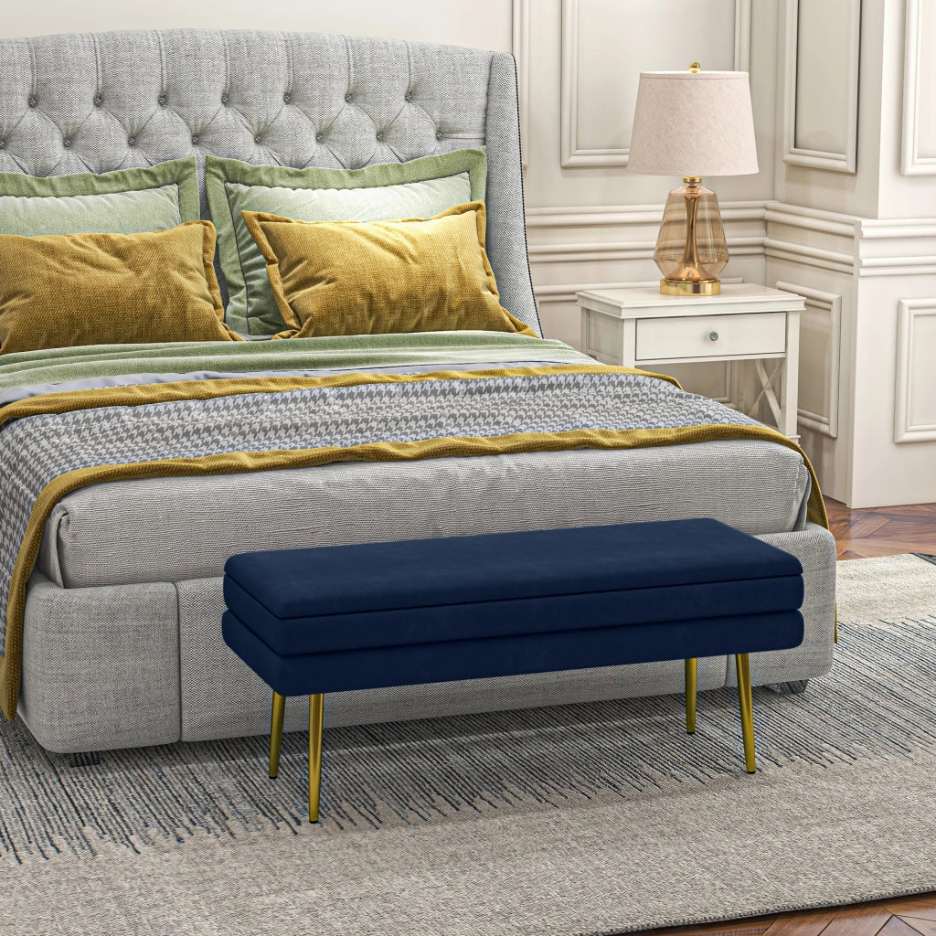Divano a cassetti ¨C Zephmum ¨C Blu dorato 100x37.5x42 cm