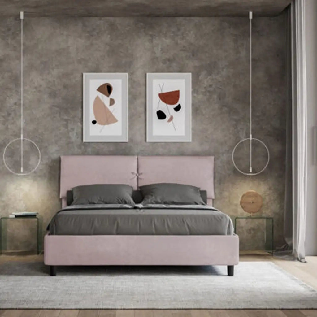 Letto matrimoniale senza rete imbottito 160x200 microfibra glicine Mados