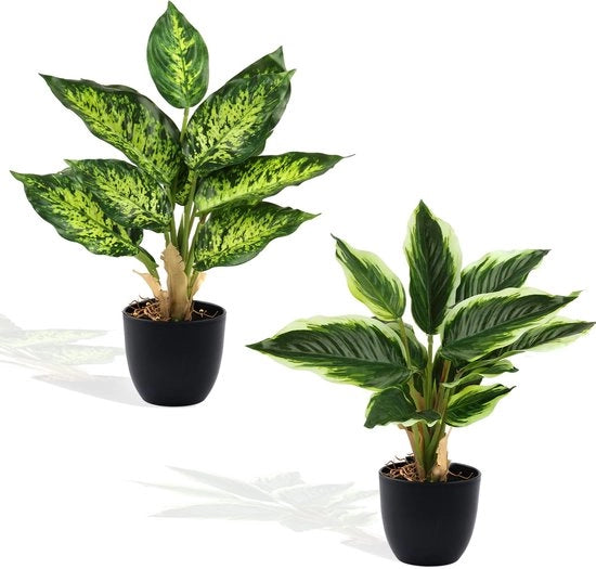 Piantine di plastica decorative, 2 pezzi in vaso, 37cm, imitazione di piante reali, per decorazione di casa, ufficio, cucina e bagno