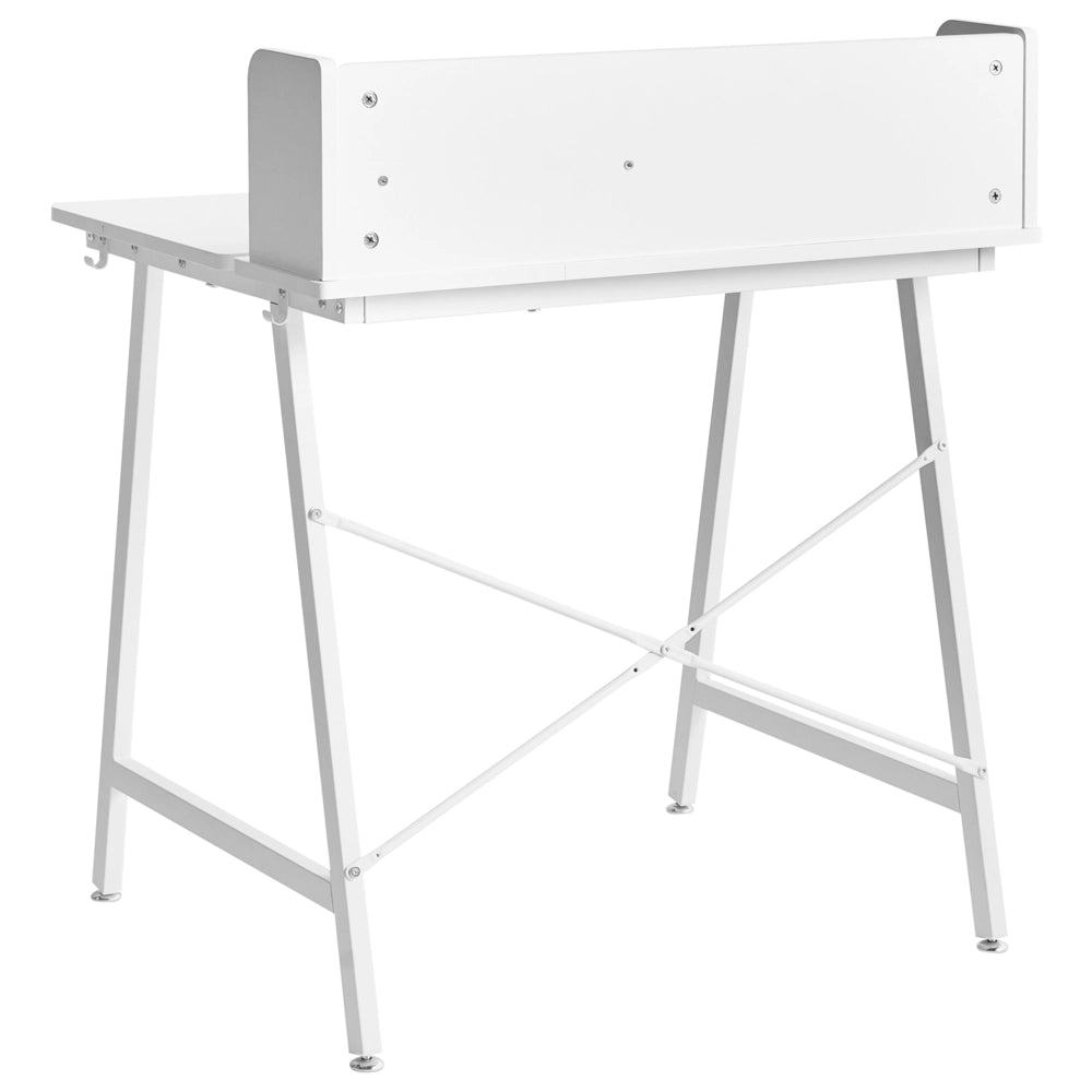 Scrivania da disegno in truciolato bianco con gambe in ferro e piano inclinabile ganci per cavi stile moderno