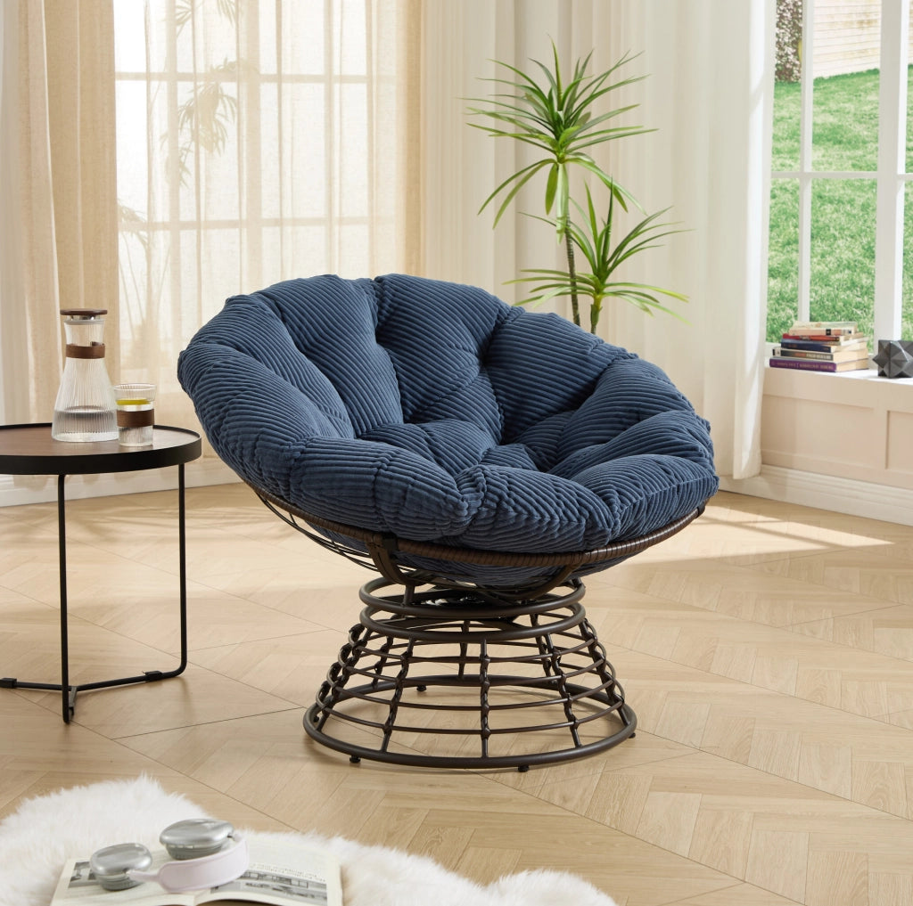 Poltrona papasan girevole 360° ergonomica in PE rattan e acciaio; blu navy; ? 92 x 67 cm