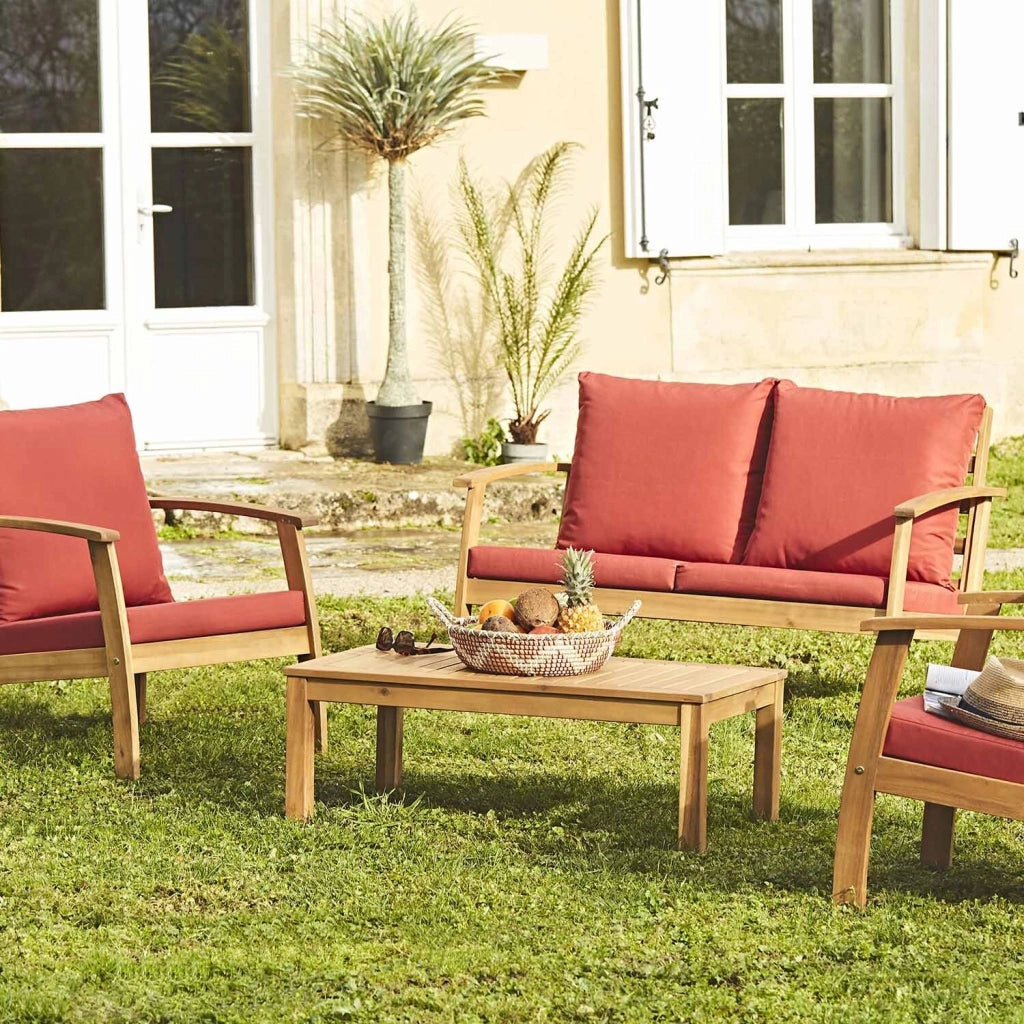 Salotto da giardino in legno, 4 posti, marrone naturale