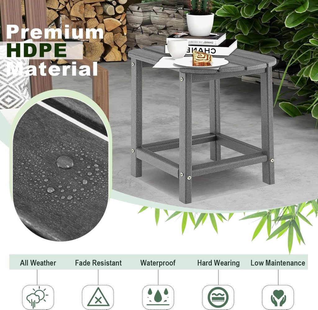 Set di 2 tavolini da giardino in HDPE, piccolo tavolino impermeabile con carico di 91 kg, tavolino da caffè, per balcone, terrazza, patio, 48 x 37 x 46 cm