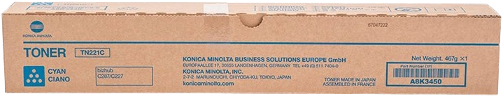 ORIGINAL Konica Minolta toner ciano A8K3450 TN-221C ~21000 Seiten
