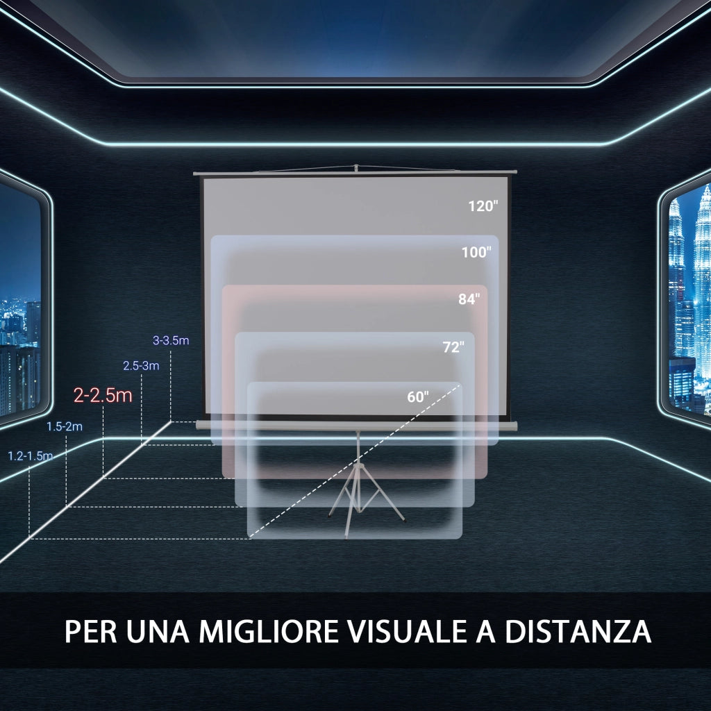 Telo Proiettore 84 Pollici 4K HD 4:3 ¨C zephmum ¨C Bianco con Treppiede Regolabile