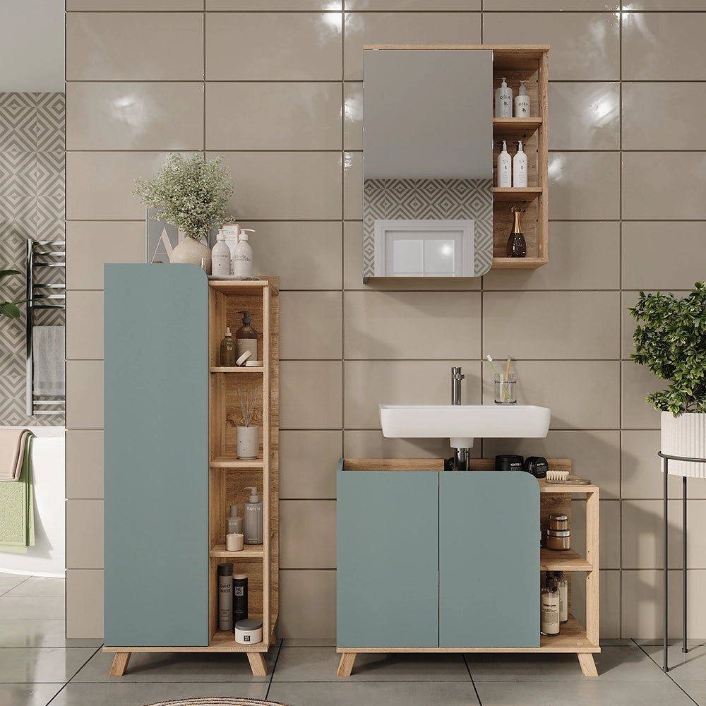 Vicco Set di mobili da bagno Sonoma/blu 3 parti