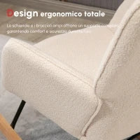 Poltrona a Dondolo Imbottita in Legno e Acciaio per Soggiorno e Camera da Letto, 71x98x101 cm, Beige