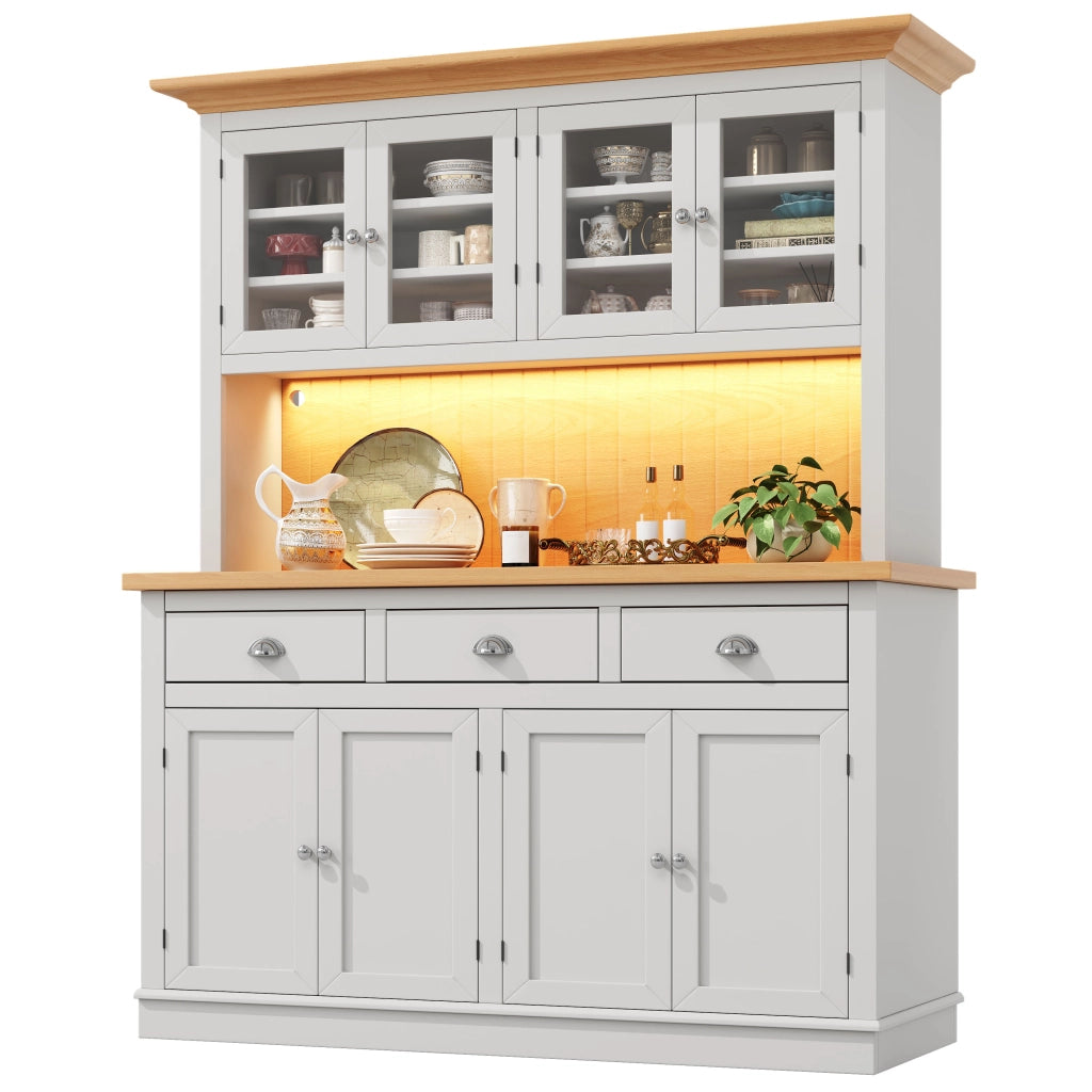 Credenza alta vetrina con anta in vetro; ripiani regolabili; LED RGB e antiribaltamento per sala da pranzo; 140 × 40 × 180 cm
