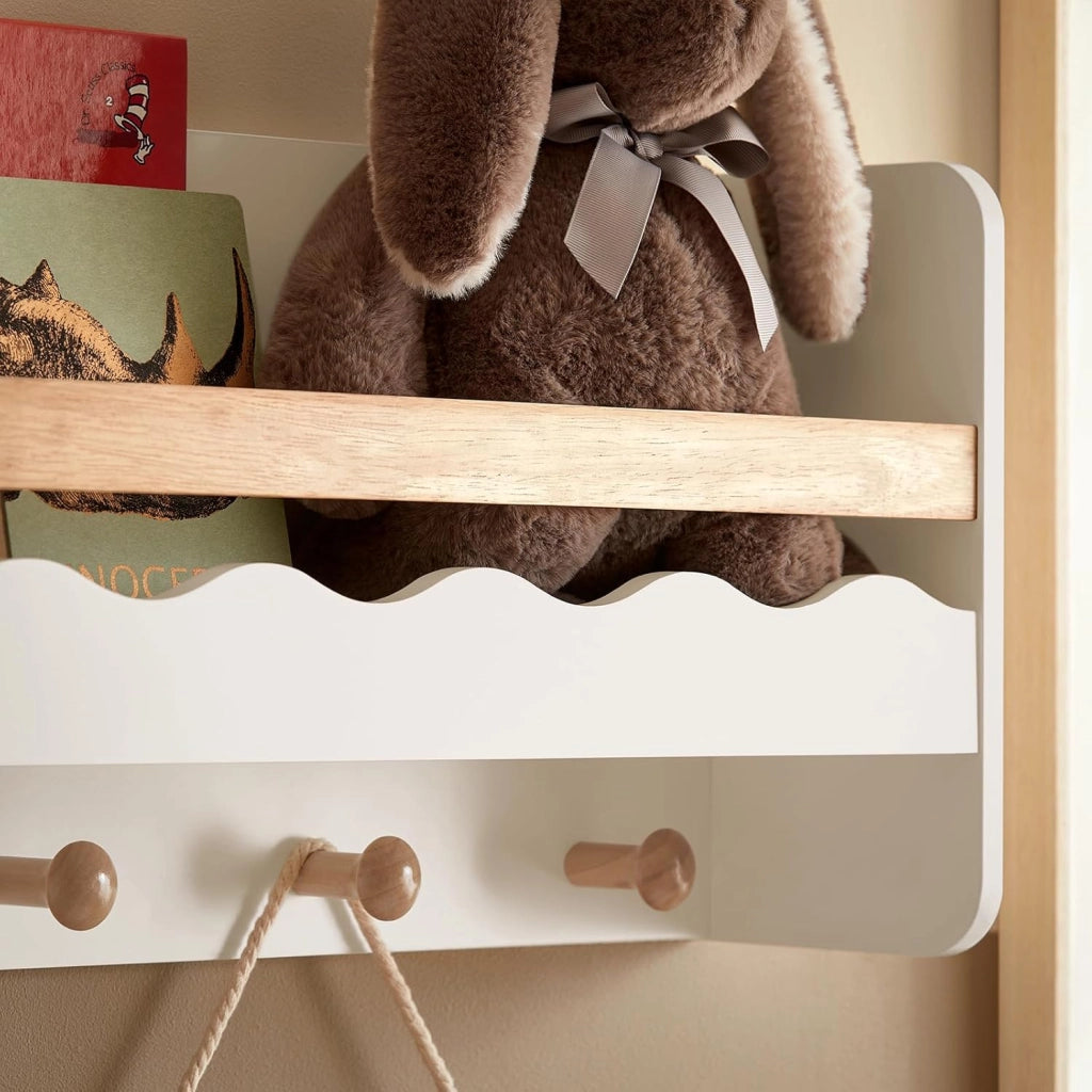 Libreria per bambini Mensola a muro Appendiabiti bambini con cinque ganci Bianco 73x15x30cm KMB78-W