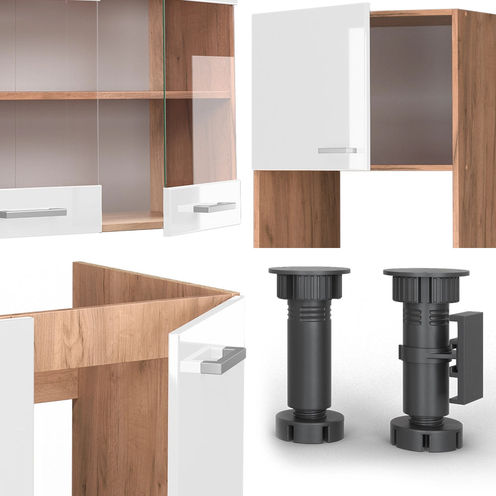 Cucina angolare completa R-Line Bianco lucido/Rovere dorato 247 x 237 cm, PL Marmo Vicco