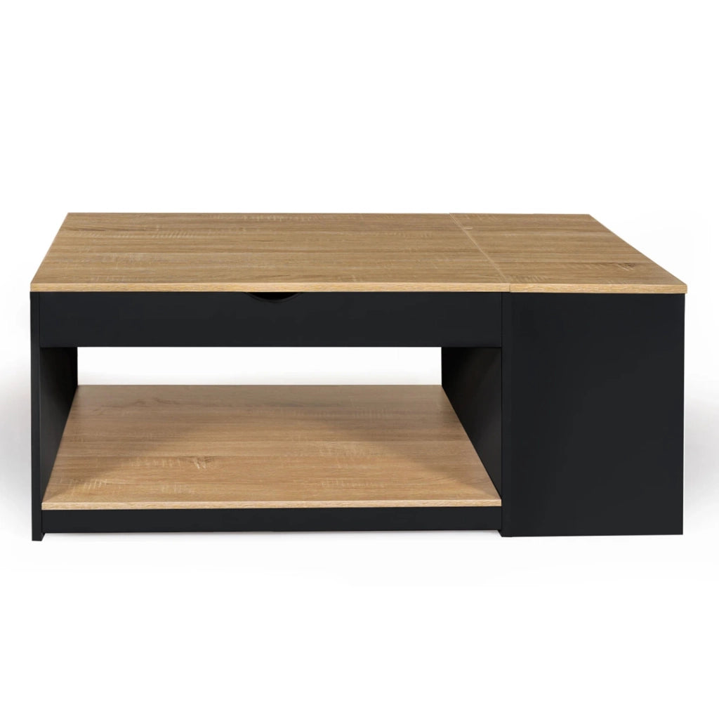 IDMarket - Tavolino ELEA sollevabile con scatola in legno nero e finitura in faggio