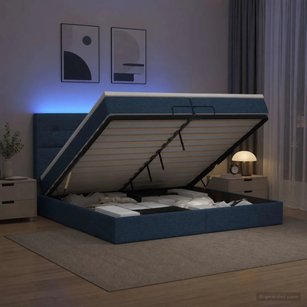 Letto Ottomano con Materasso e LED Blu 200 x 200 cm Tessuto 3458103