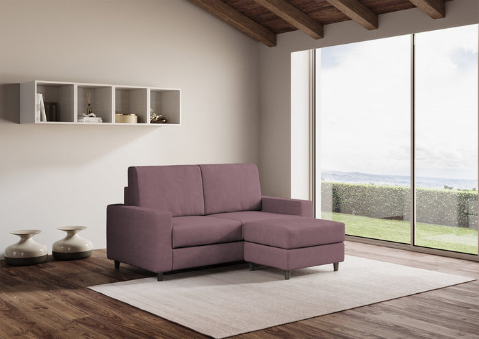 Divano 2 Posti con Pouf 168x145x85 cm Sakar in Tessuto Prugna