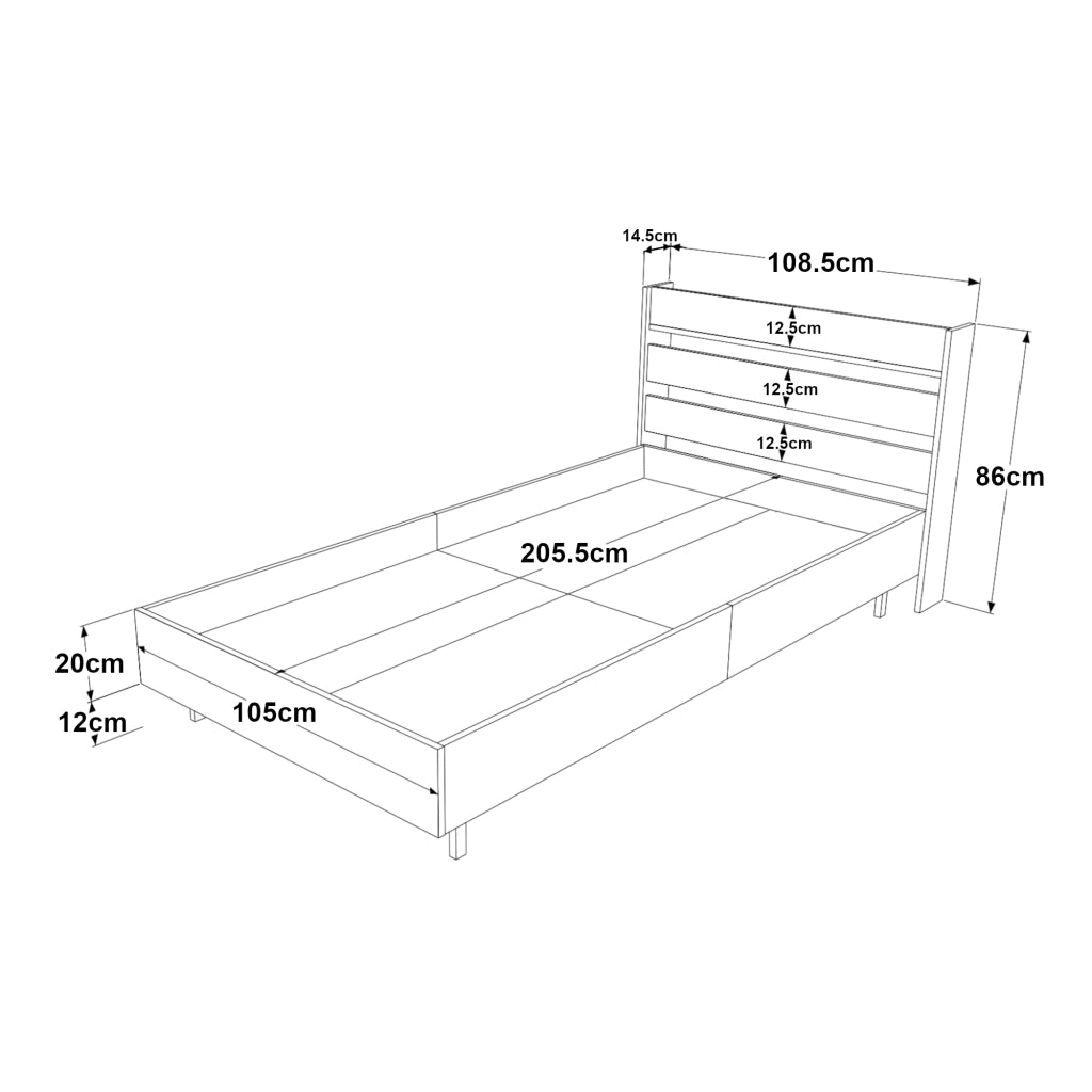 Struttura Letto Singolo Kvænangen 100x200 cm Testiera Alta - Effetto Rovere [en.casa]