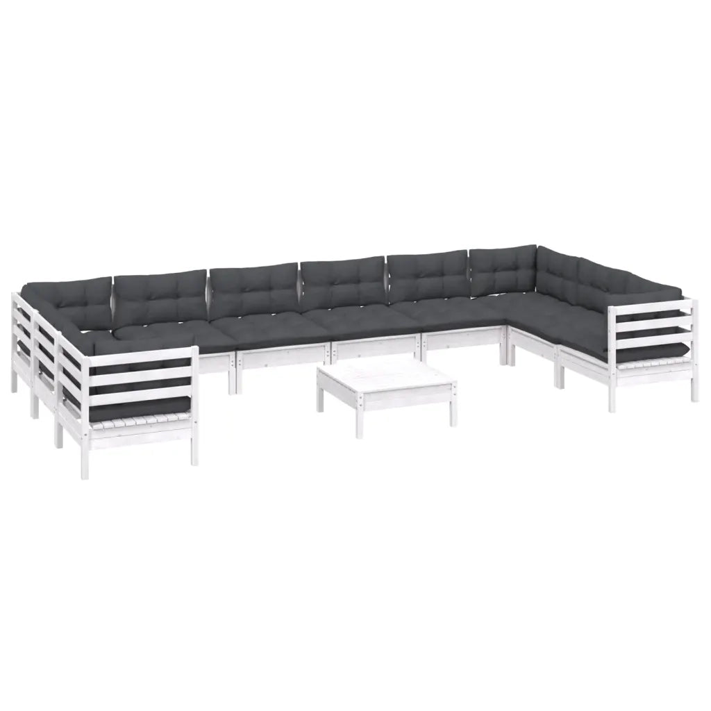 Set Divani da Giardino 11 pz con Cuscini Bianchi Legno di Pino cod mxl 44448