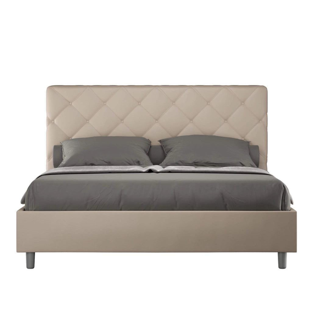 Letto matrimoniale king size contenitore imbottito 170x210 similpelle tortora Priya