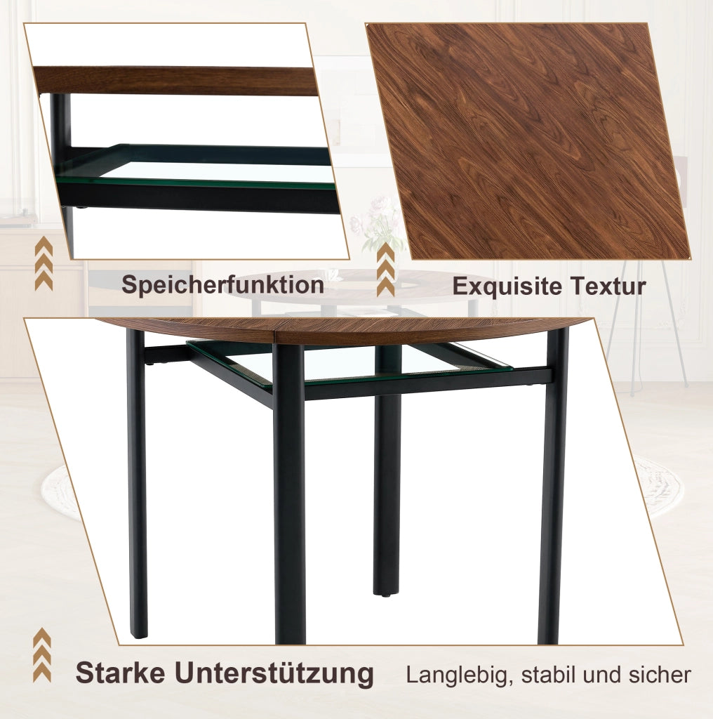Set tavolo rotondo con sedie, Ø 100 cm, MDF e vetro, marrone, nero e bianco