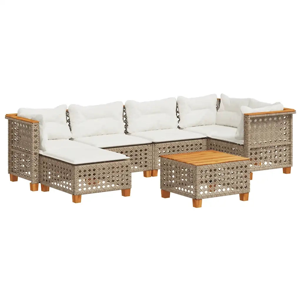 Set Divani da Giardino 7 pz con Cuscini Beige in Polyrattan