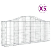 Cestini gabbioni recinzione a gabbia muro di contenimento ad arco 5 pezzi 200 x 30 x 80/100 cm ferro zincato argento 02_0040883