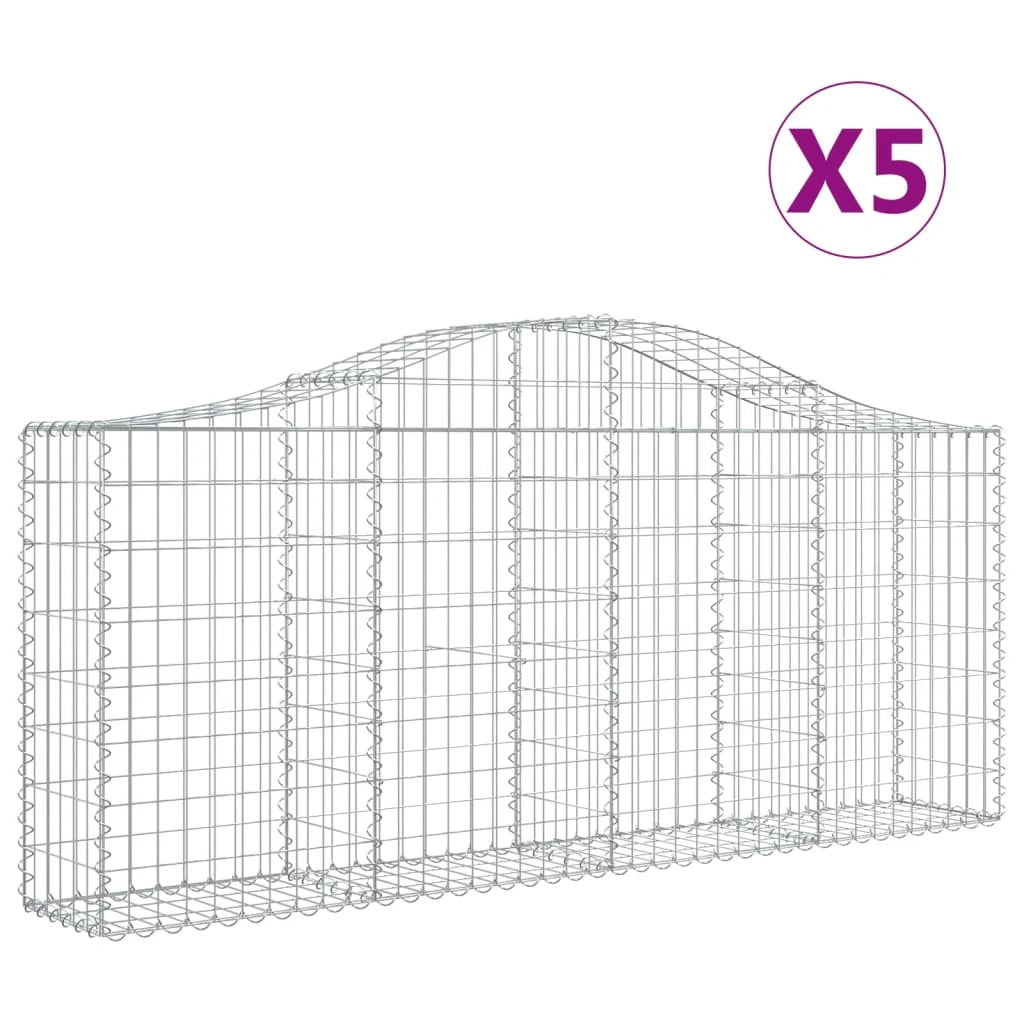 Cestini gabbioni recinzione a gabbia muro di contenimento ad arco 5 pezzi 200 x 30 x 80/100 cm ferro zincato argento 02_0040883