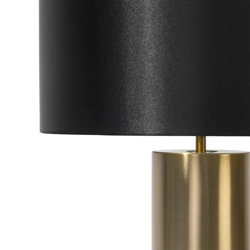 Lampada da Tavolo Comodino Grigio Chiaro Base Rotonda Tessuto Nero Paralume Rotondo Tamburo