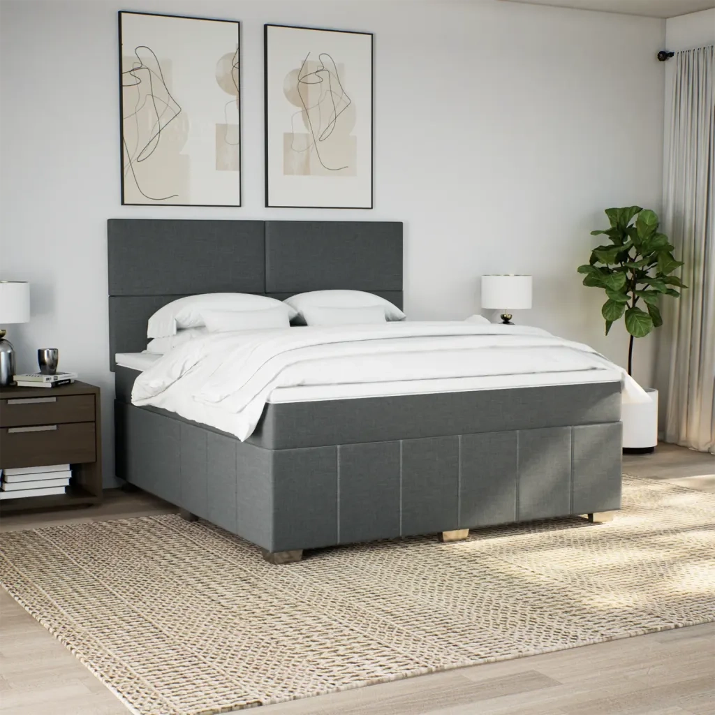 Giroletto a Molle con Materasso Grigio Scuro 180x200 cm Tessuto