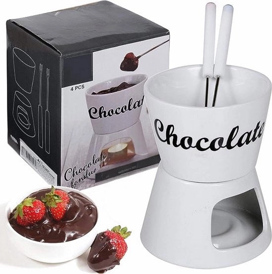 Set di Fonduta per Natale - Fonduta al Cioccolato - Bianca - 2 Forchette