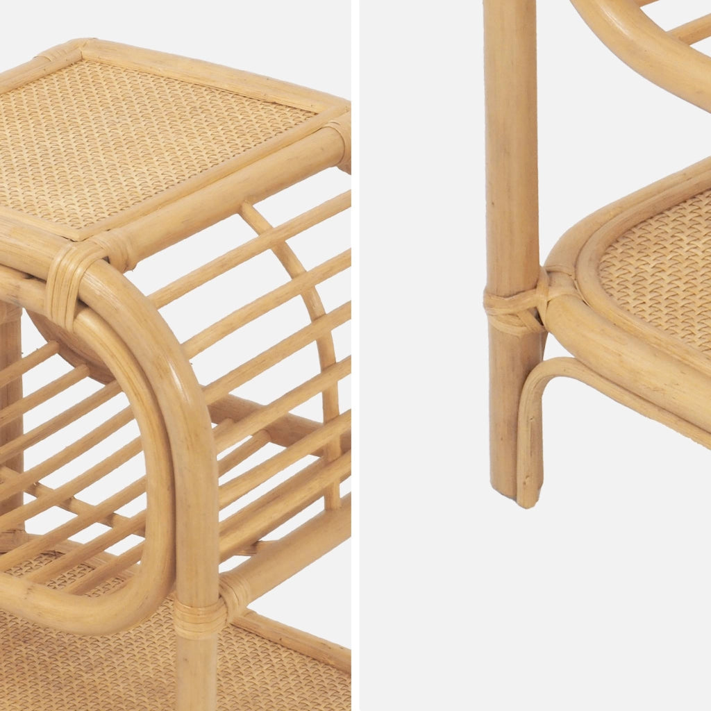 Comodino in rattan naturale curvato 1 ripiano 1 nicchia, marrone