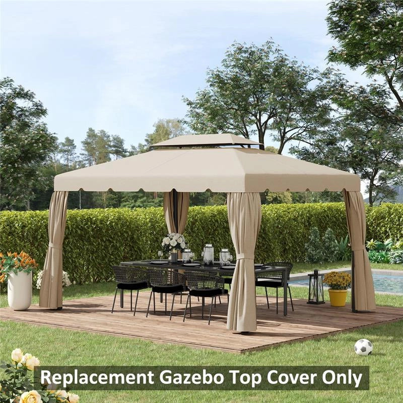 TETTUCCIO DI RICAMBIO PER GAZEBO DA GIARDINO 3X4M CON TETTO A 2 LIVELLI IN POLIESTERE BEIGE
