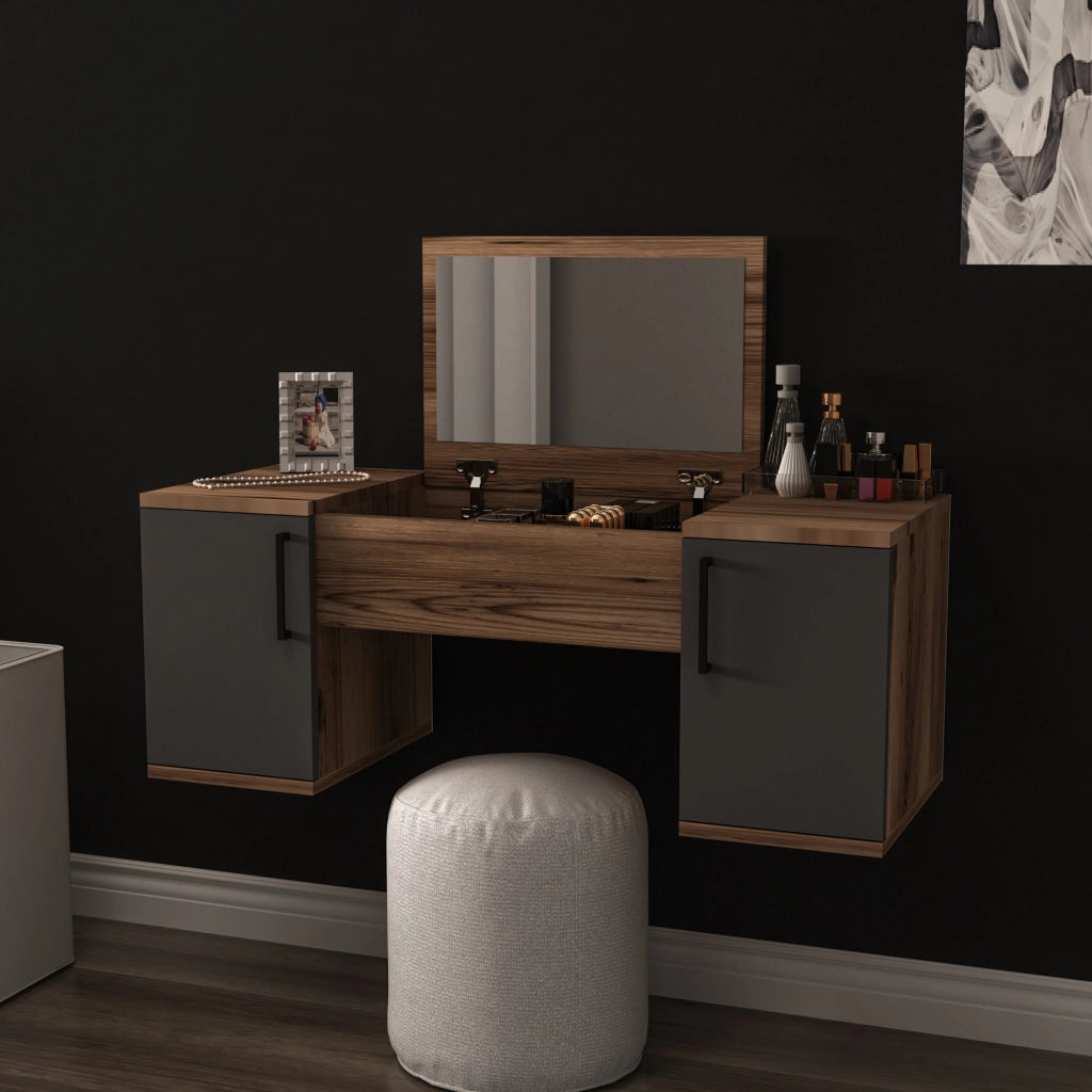 Mobile da Trucco Ruviano, Toeletta Specchio Incluso, 100x36x74h cm Marrone Noce