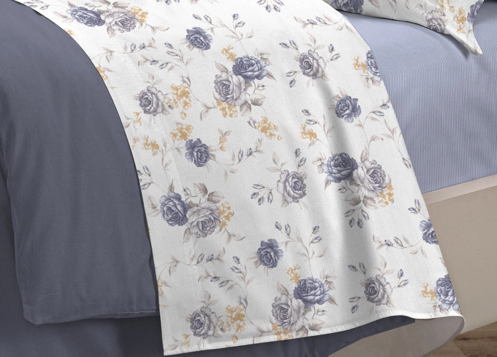 Completo Lenzuola Letto 100% Cotone Made Italy 3027 Disegno Sanderson - Singolo - Grigio
