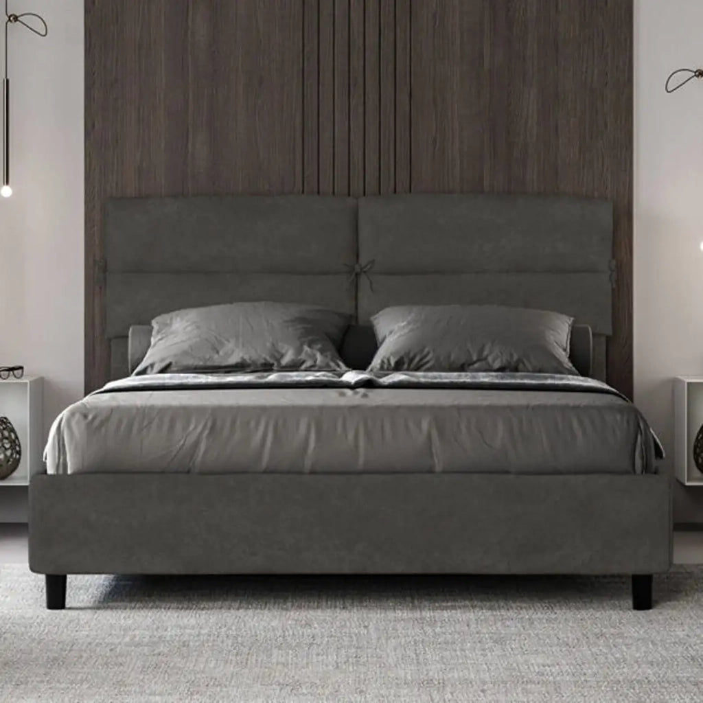Letto matrimoniale contenitore imbottito 160x210 microfibra grigio Nandy