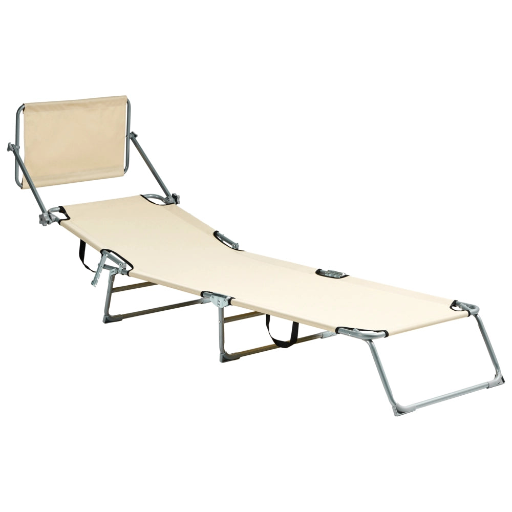 Lettino da giardino Beige Struttura in acciaio Schienale reclinabile pieghevole Tettuccio staccabile Resistente alla ruggine
