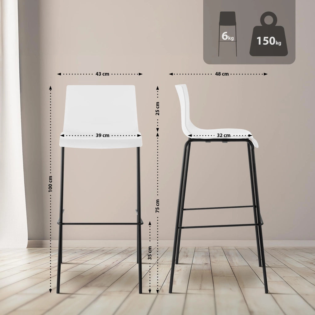 Set di 2 sgabelli da bar Hoover con struttura a 4 piedi in plastica nera 6