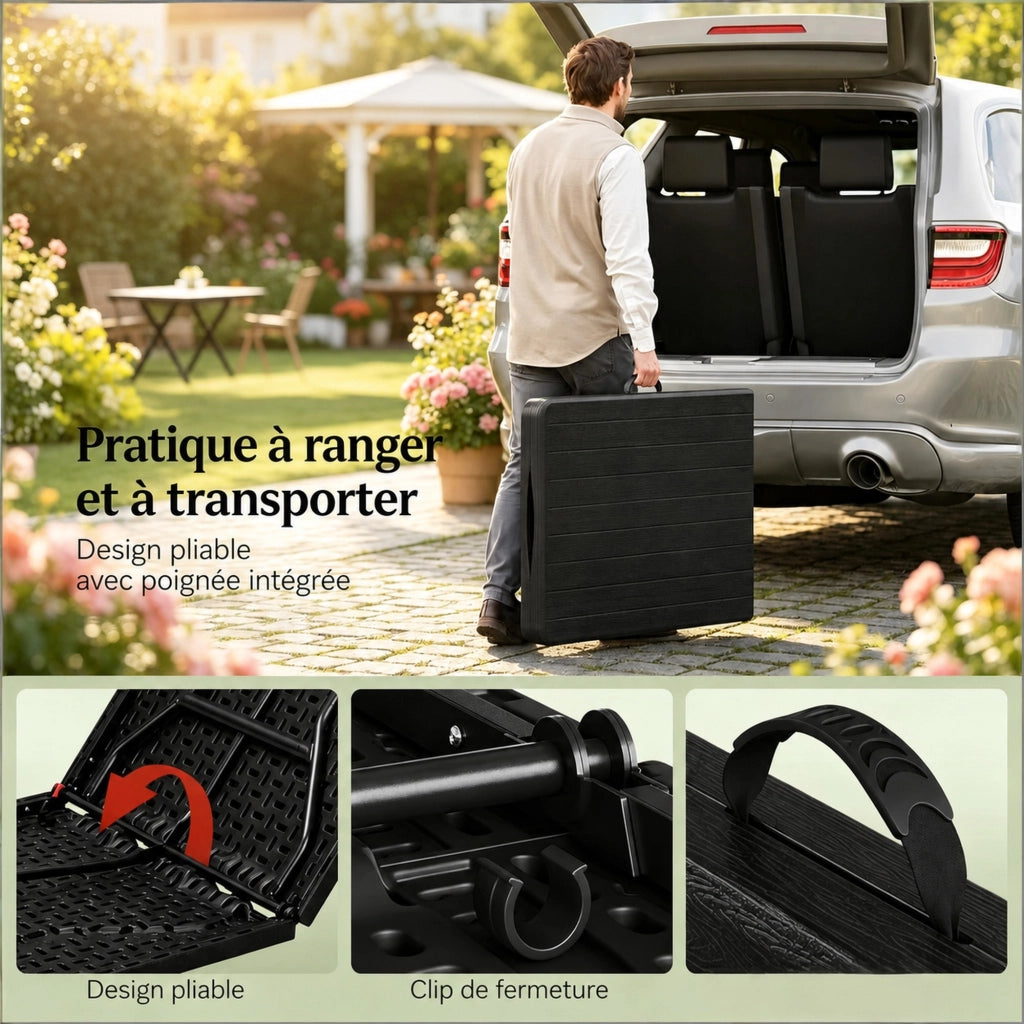 Tavolo pieghevole da esterno 180x74 cm in HDPE e metallo, colore nero, portata 120 kg