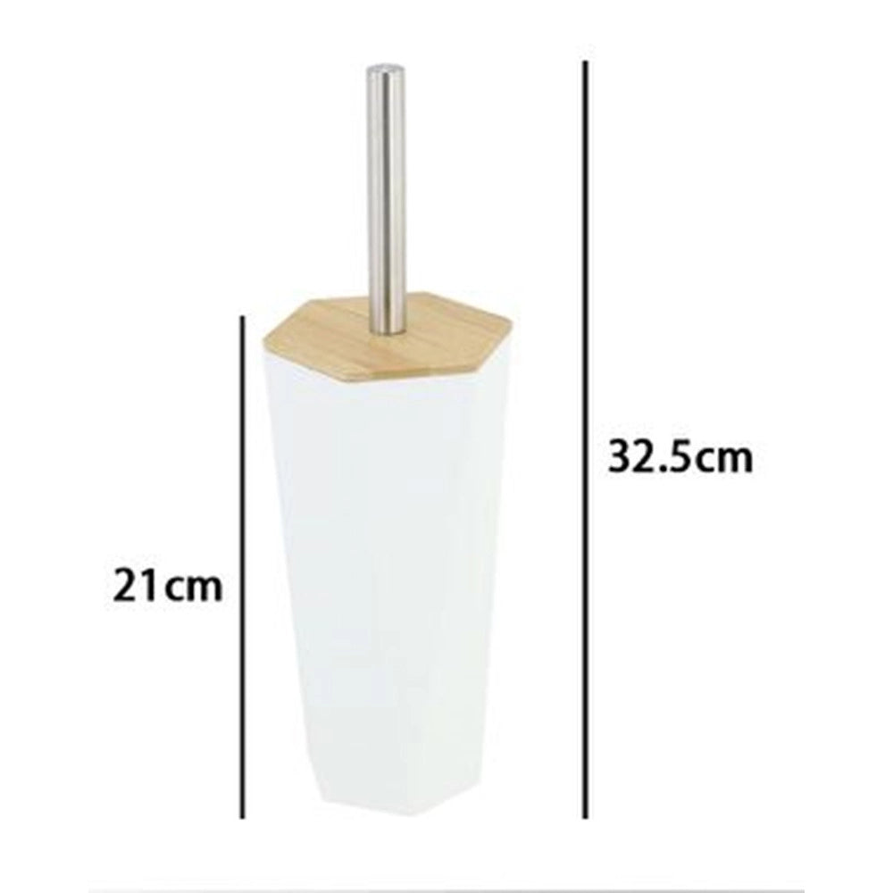 Trade Shop - Porta Scopino Esagonale Geometrico Bianco Legno Con Scopettino Spazzolone Wc Bagno 10839 -