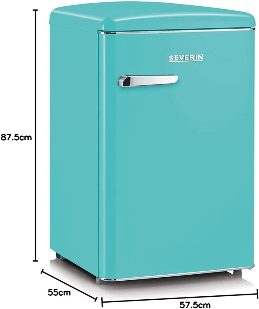 Severin rks 8834 mini frigorifero retrò 108l, frigorifero piccolo e silenzioso con diversi scomparti, congelatore 13l e portabottiglie, 37 db, classe energetica d, turchese