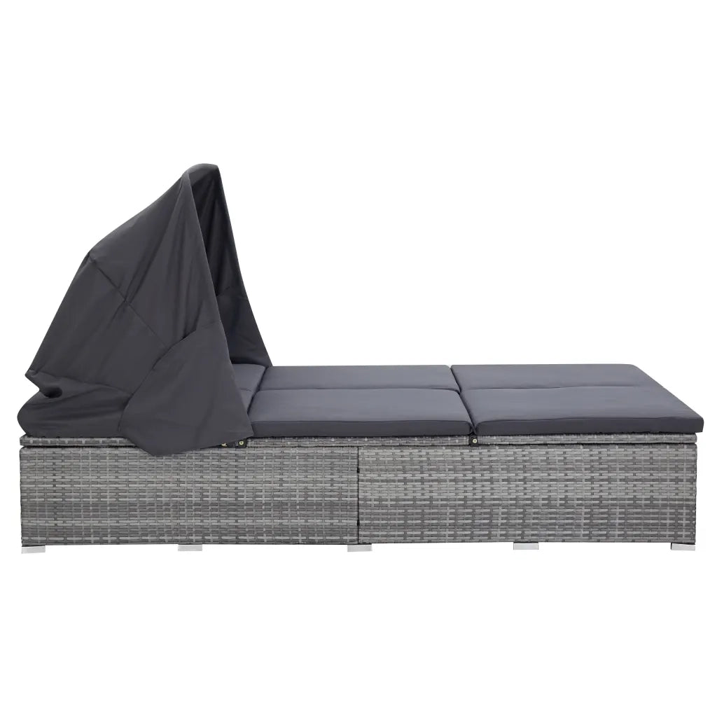 Lettino Prendisole a 2 Posti con Cuscino in Polyrattan Grigio 310236