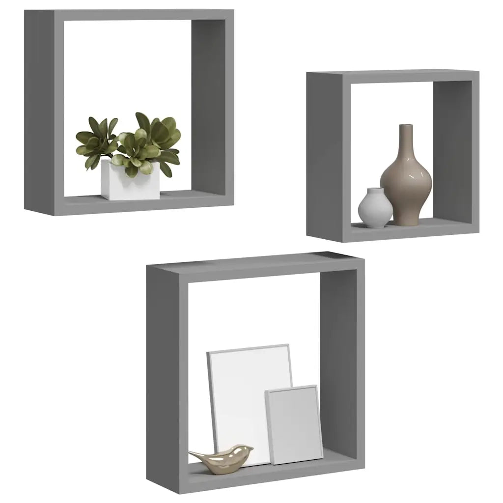 Mensole a Cubo da Parete 3 pz Grigie in MDF 323951