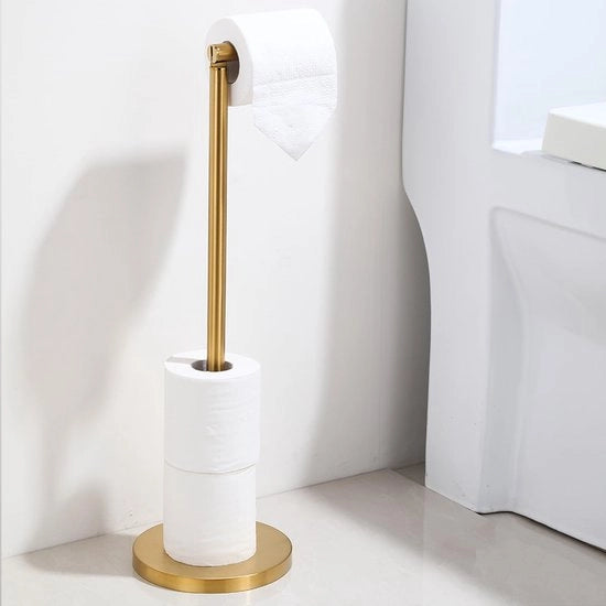 Toiletrolhouder indipendente, 304 toiletrolhouder in acciaio inossidabile con base robusta, toiletrolhouder indipendente resistente alla ruggine, toiletrolhouder (oro)