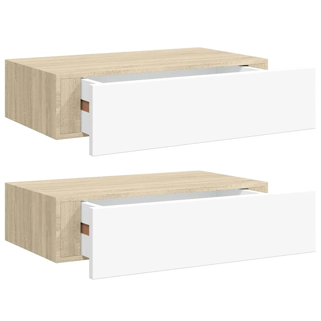 2 pz Mensola | Scaffali con Cassetti Rovere e Bianco 40x23,5x10 cm in MDF